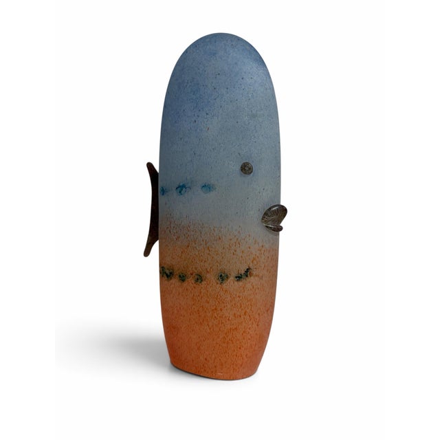 A striking mid-century modern Italian art glass fish sculpture attributed to Murano master glassblower Luigi Mellara,...