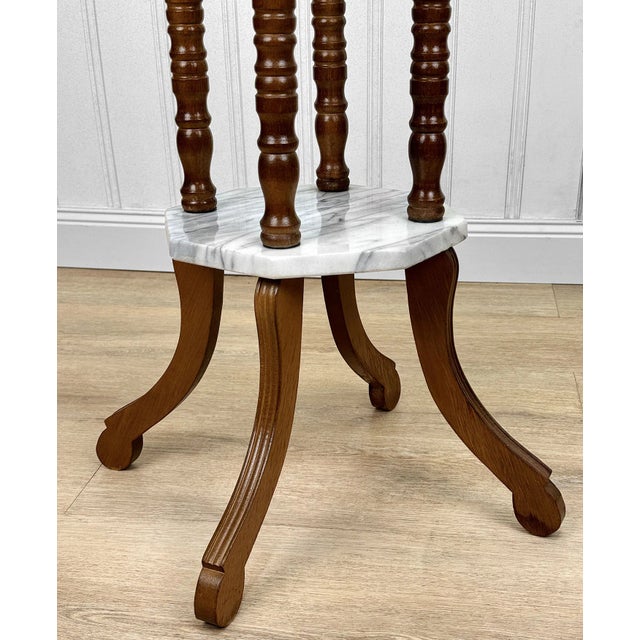 Vintage Traditional Turned Walnut & Marble Plant Stand Pedestal For Sale - Image 10 of 11