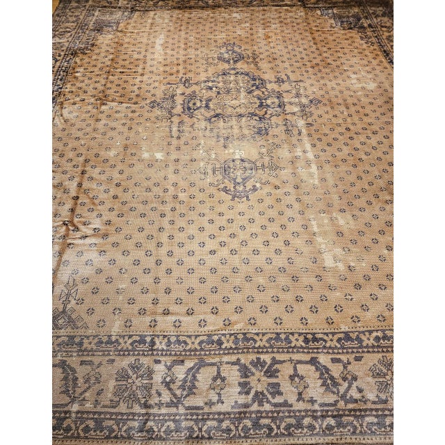 Vintage Turkish Oushak Rug, Hand-Knotted Wool, Geometric Design, Camelhair, 15' X 18' For Sale - Image 9 of 18