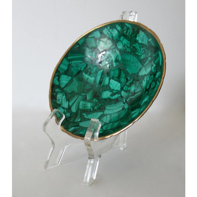 Vintage Italian Coved Malachite Stone & Bronze Rimmed Catchall, and/or Nut/Candy Decorative Bowl For Sale - Image 4 of 14