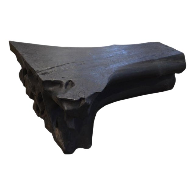 Andrianna Shamaris Triple Burnt Teak Wood Coffee Table For Sale