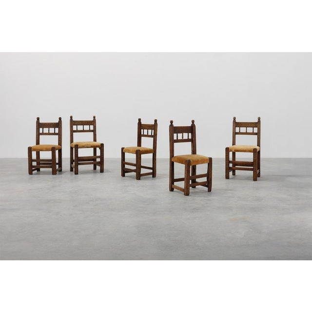 Spanish Hand-Carved Oak Side Chair with Velour Seat, 19th Century For Sale - Image 13 of 14