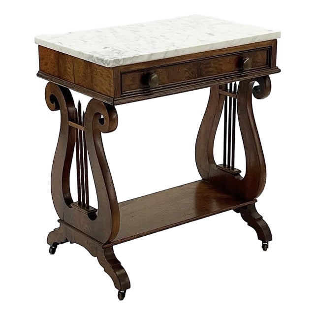 Antique Marble Top Mahogany Lyre Table For Sale