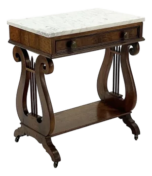 Antique Marble Top Mahogany Lyre Table