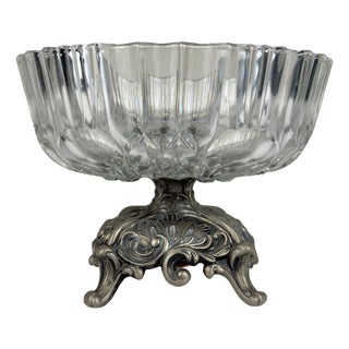 Vintage Crystal Glass Bowl with Metal Base from Fadalti, Italy, 1960s For Sale