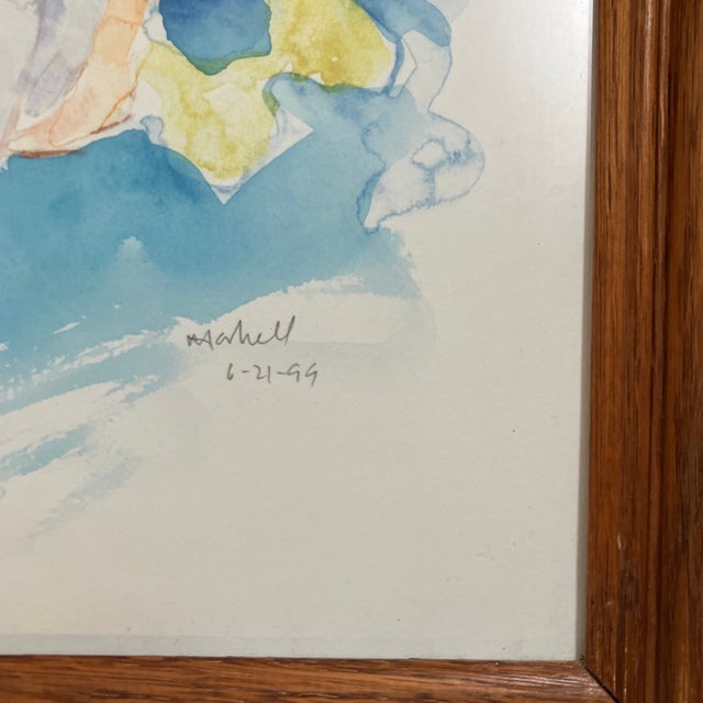 Abstract Contemporary Original Abstract Female Nude Watercolor Painting Vintage Oak Frame For Sale - Image 3 of 4