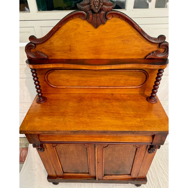 Antique Victorian Walnut Chiffonier Cabinet With Carved Lion Crest, c.1890 For Sale - Image 12 of 18