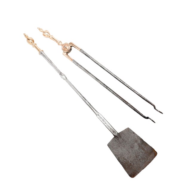 Philadelphia Federal Bell Metal Andirons With Paired Fire Tools, C. 1790 For Sale - Image 11 of 13