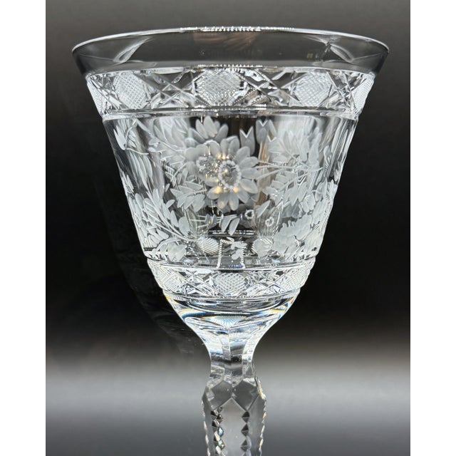 Meissen Crystal Wine Glasses, Floral Engraved & Cane Cut, German Bleikristall, 1960s, Set of 6 For Sale - Image 11 of 18