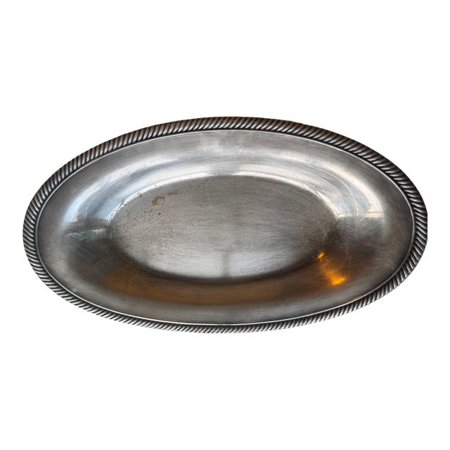 Mid 20th Century Silver-Plated Oval Bread Tray With Gadroon Tight Rope Edge Detailing For Sale