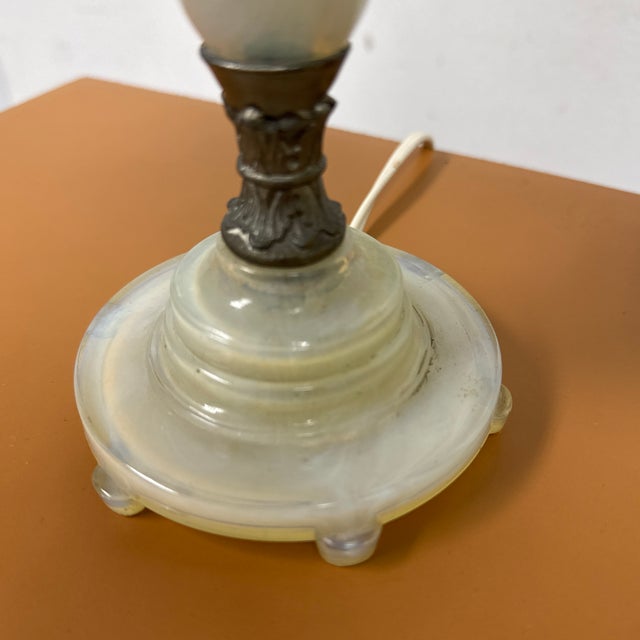 Mid 20th Century Vintage Opal Iridescent Glass Lamps, Pair For Sale - Image 5 of 12