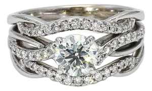 Nature-Styled Ring With Natural Diamonds & 14k White Gold, Size 5.25