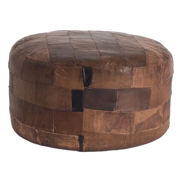 Vintage Leather Patchwork Ottoman, 1960s For Sale