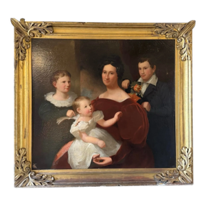 Late 19th Century Antique Gilt Framed Family Portrait Oil Painting on Canvas