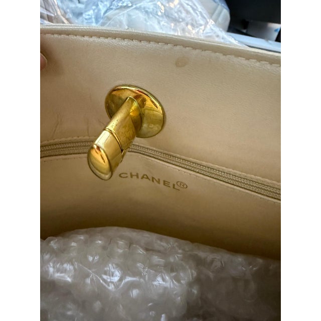 Vintage Beige Quilted Lambskin CC Shoulder Tote For Sale - Image 9 of 9