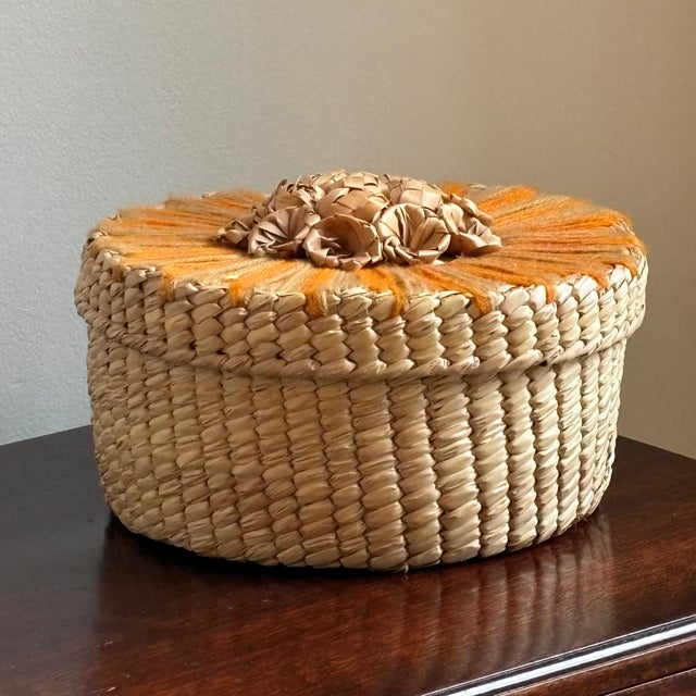 Mid-Century Modern Mid-20th Century Handwoven Rattan Decorative Box For Sale - Image 3 of 12