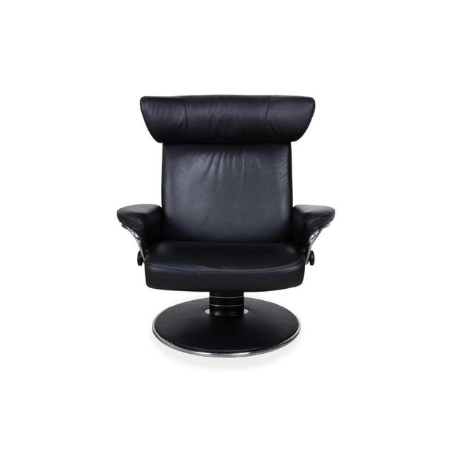 Set of Black Leather Jazz Recliner and Ottoman from Stressless For Sale - Image 12 of 17