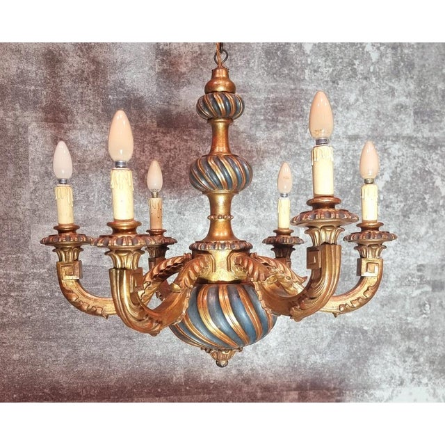 19th Century French Napoleon III Style Hand-Carved and Gilt Painted 6-Light Wooden Chandelier For Sale - Image 17 of 17