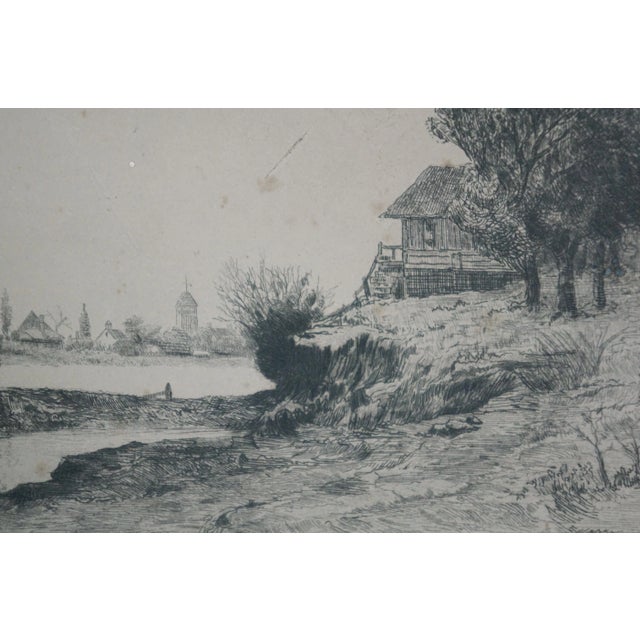 Late 19th Century Antique James J Calahan Signed Panaramic Water Mill Riverscape Etching 25" For Sale - Image 5 of 12
