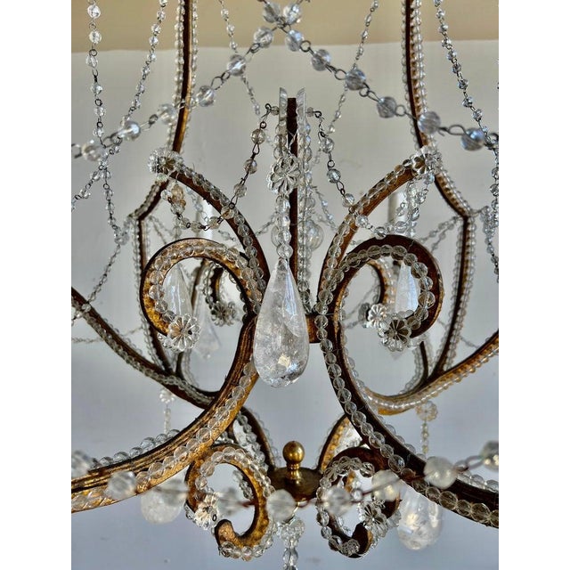 Mid-Century Modern Wrought Iron & Rock Crystal Chandelier For Sale In Los Angeles - Image 6 of 14