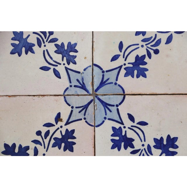 Blue 19th Century Floral Blue & Antique White Set of Four Portuguese Tiles For Sale - Image 8 of 12