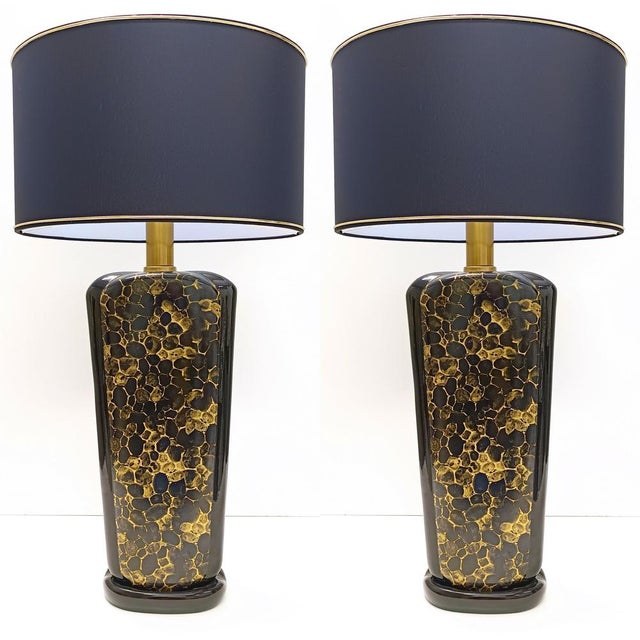 Vintage Italian Black and Gold Glazed Ceramic Table Lamps, 1980s, Set of 2 For Sale - Image 15 of 15
