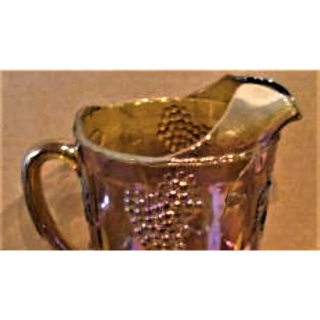 Mid 20th Century Vintage Harvest Grape Pattern Indiana Glass Co. Carnival Glass Pitcher & Goblets- 5 Pieces For Sale - Image 5 of 7