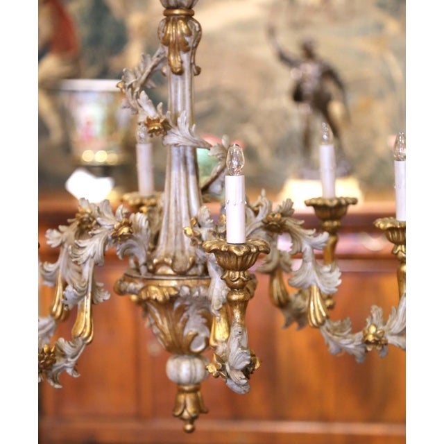 Sculpture Materials Mid-Century Italian Rococo Painted and Gilt Composition Six-Light Chandelier For Sale - Image 7 of 14
