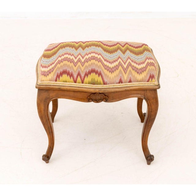 Louis XV Style Flame Stitch Upholstered Stool For Sale - Image 4 of 8