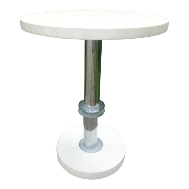 French Modern Chrome and Parchment Table For Sale