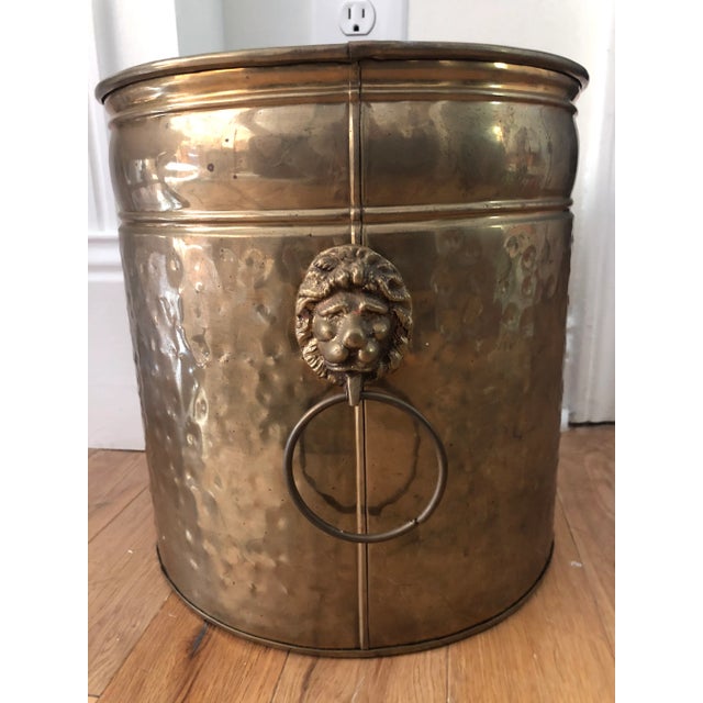 Vintage Large Brass Planter With Lion Knocker Accents For Sale - Image 6 of 6