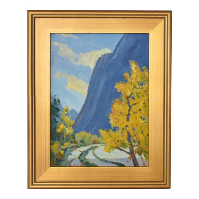 Silvio Silvestri, Listed Artists Mountain Landscape Oil Painting Including the Antiqued Gold Frame For Sale