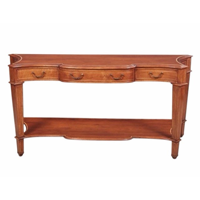 Neoclassical Style Mahogany Serpentine Console Table with String Inlay. Features 3 drawers.