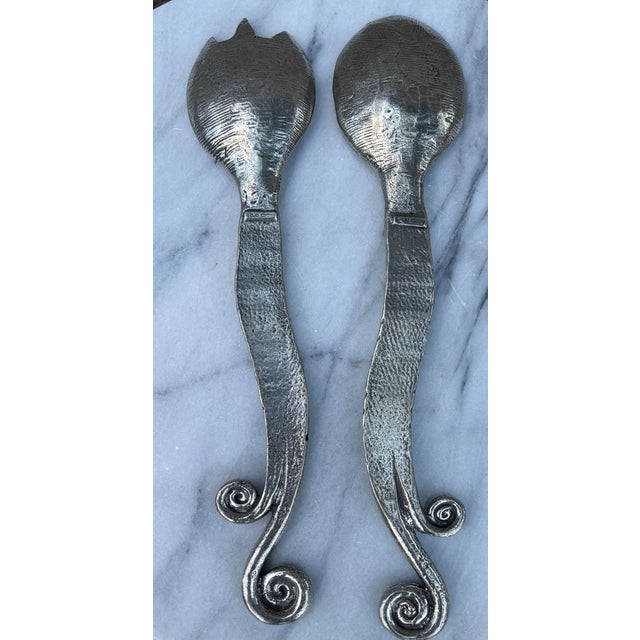 Silver Vintage Patrick Meyer Signed Pewter Tentacle Salad Servers - Pair For Sale - Image 8 of 10