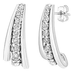 .925 Sterling Silver 0.50 Cttw Round Diamond Graduated Huggie Stud Earrings