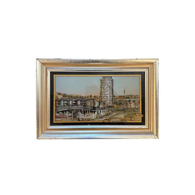 American Late 20th Century Set of 2 Reverse Painting on Glass William and Marry and University of New York, Framed For Sale - Image 3 of 5