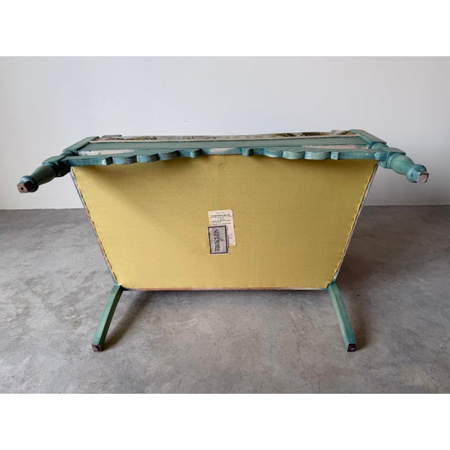 Turquoise 1970’s Palm Beach Victorian–Style Carved Wood Turquoise Painted Loveseat by Sherrill Furniture For Sale - Image 8 of 10