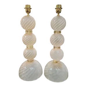Pair of Murano Pink Opalescent Glass Ball Lamps