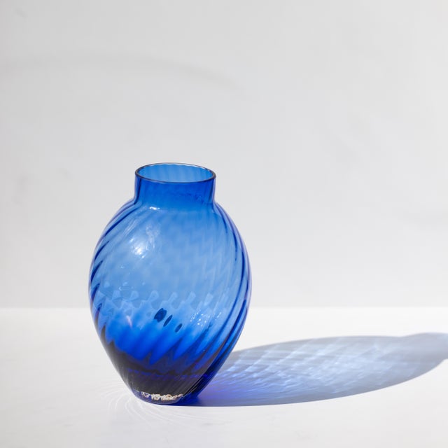 Mid 20th Century Tiffany & Co. Blue Spiral-Cut Glass Vase