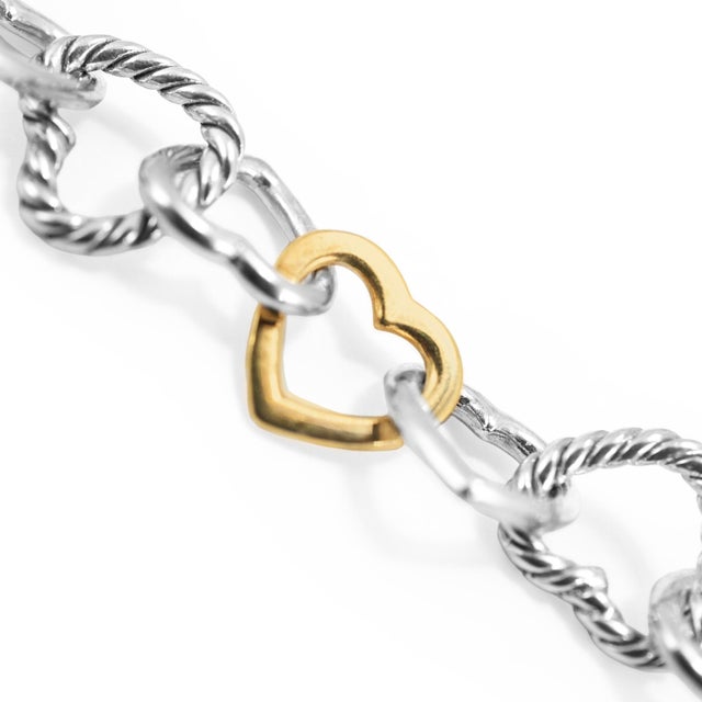 David Yurman David Yurman 18k Gold & Sterling Silver Open Heart Chain Link Bracelet For Sale - Image 4 of 8