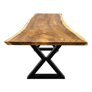 Live Edge Single-Slab Monkeypod Dining Table, 9 Ft, Rustic With Natural Edge Voids For Sale
