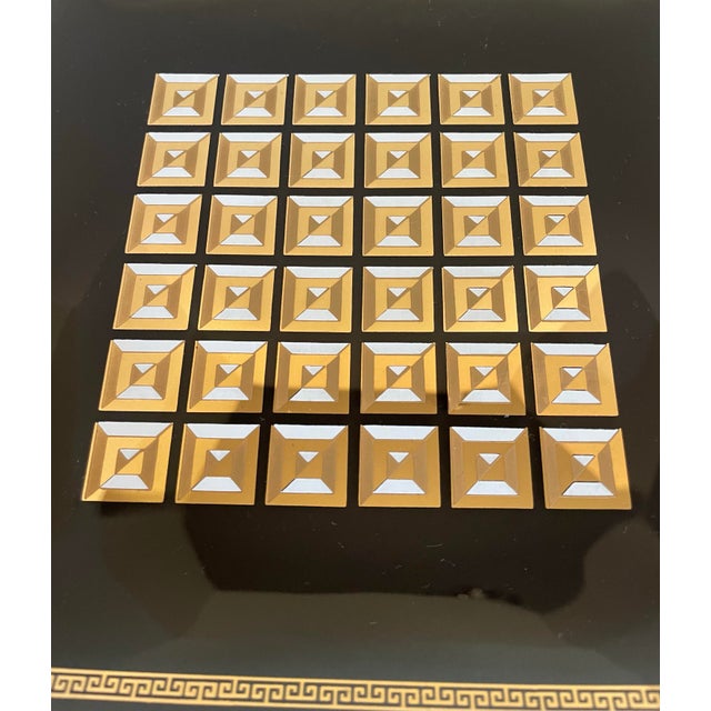Mid 20th Century Art Deco Smoky Glass and Gold Geometric Glass Tray Trinket Dish For Sale - Image 5 of 7