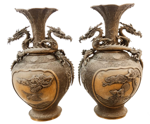 Japanese Vases with Dragon Head, Set of 2