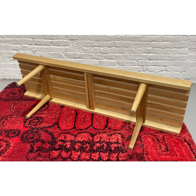 Brown Mid Century Modern Styled Handmade Oak Slat Bench | Long Coffee Table For Sale - Image 8 of 9