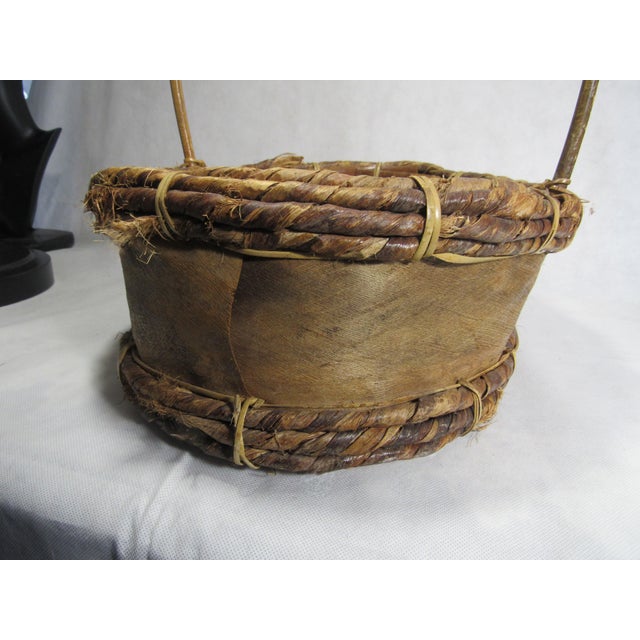 Rustic Vintage Wood Shave Natural Fiber Gathering Basket For Sale - Image 11 of 15