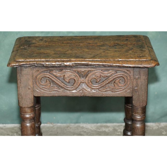Wood Charles II Carved Oak S-Scroll Stool, 1660s For Sale - Image 7 of 18