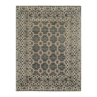 9x12 Gray Hand-Knotted Wool Trellis Starburst Geometric Modern Carpet Rug For Sale