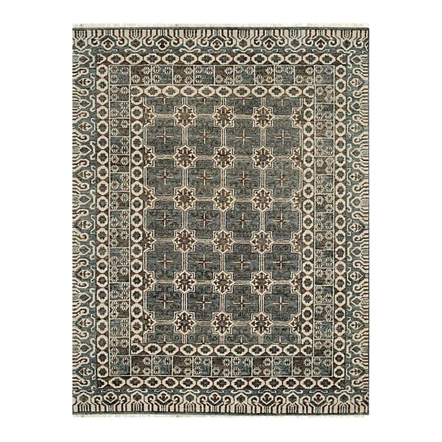 9x12 Gray Hand-Knotted Wool Trellis Starburst Geometric Modern Carpet Rug For Sale