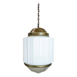 1930s Art Deco Milk Glass Pendant Light #2 For Sale