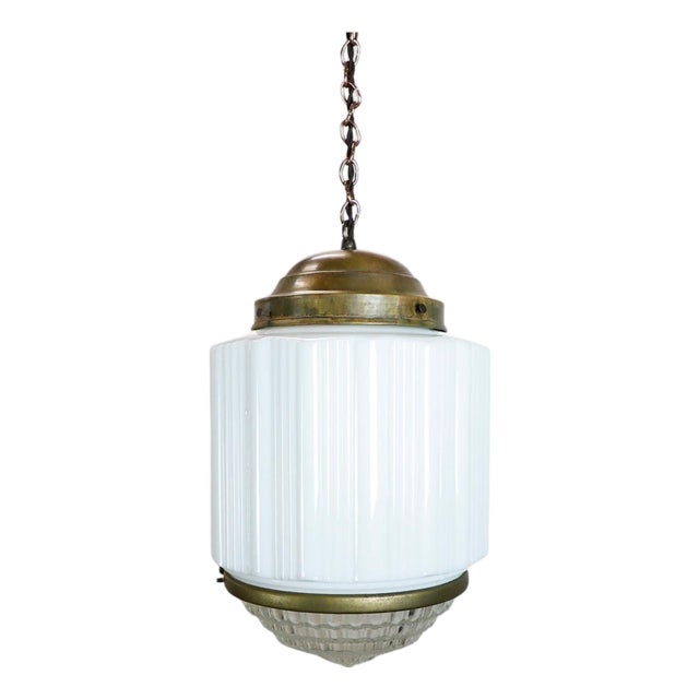 1930s Art Deco Milk Glass Pendant Light #2 For Sale